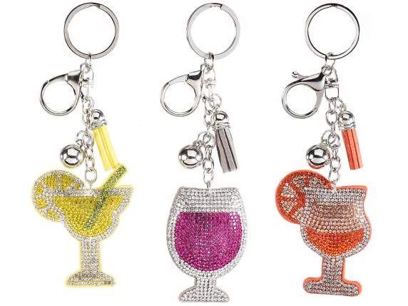 Charm-Keyring CocktailParty with rhinestones and pendants